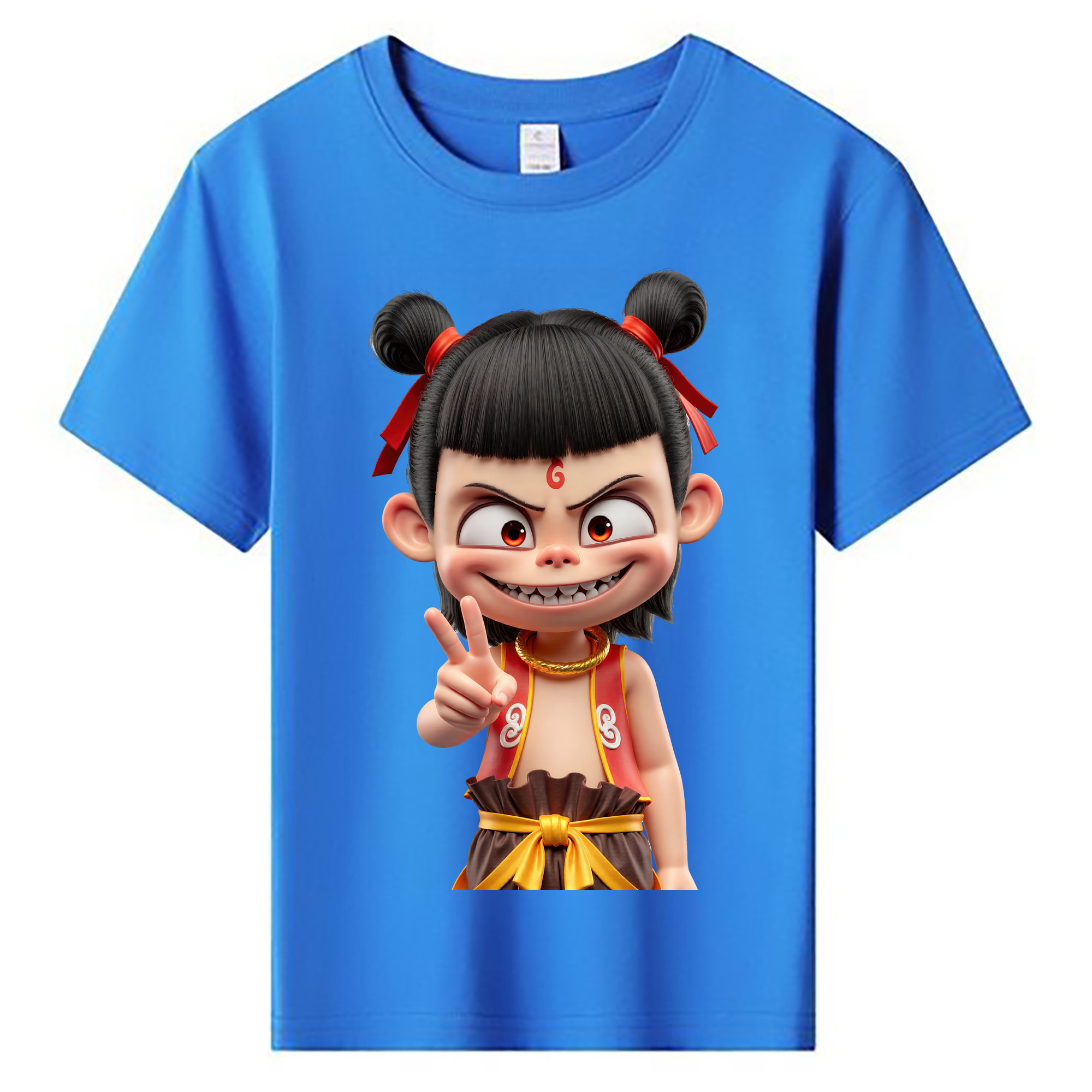 （画像用） Ne Zha 2 ナタ 魔童の大暴れ 綿100％キッズTシャツ（フロントプリント）